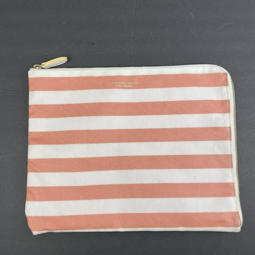 Samantha Thavasa Petit Choice Clutch Peach White Striped Canvas Polyester